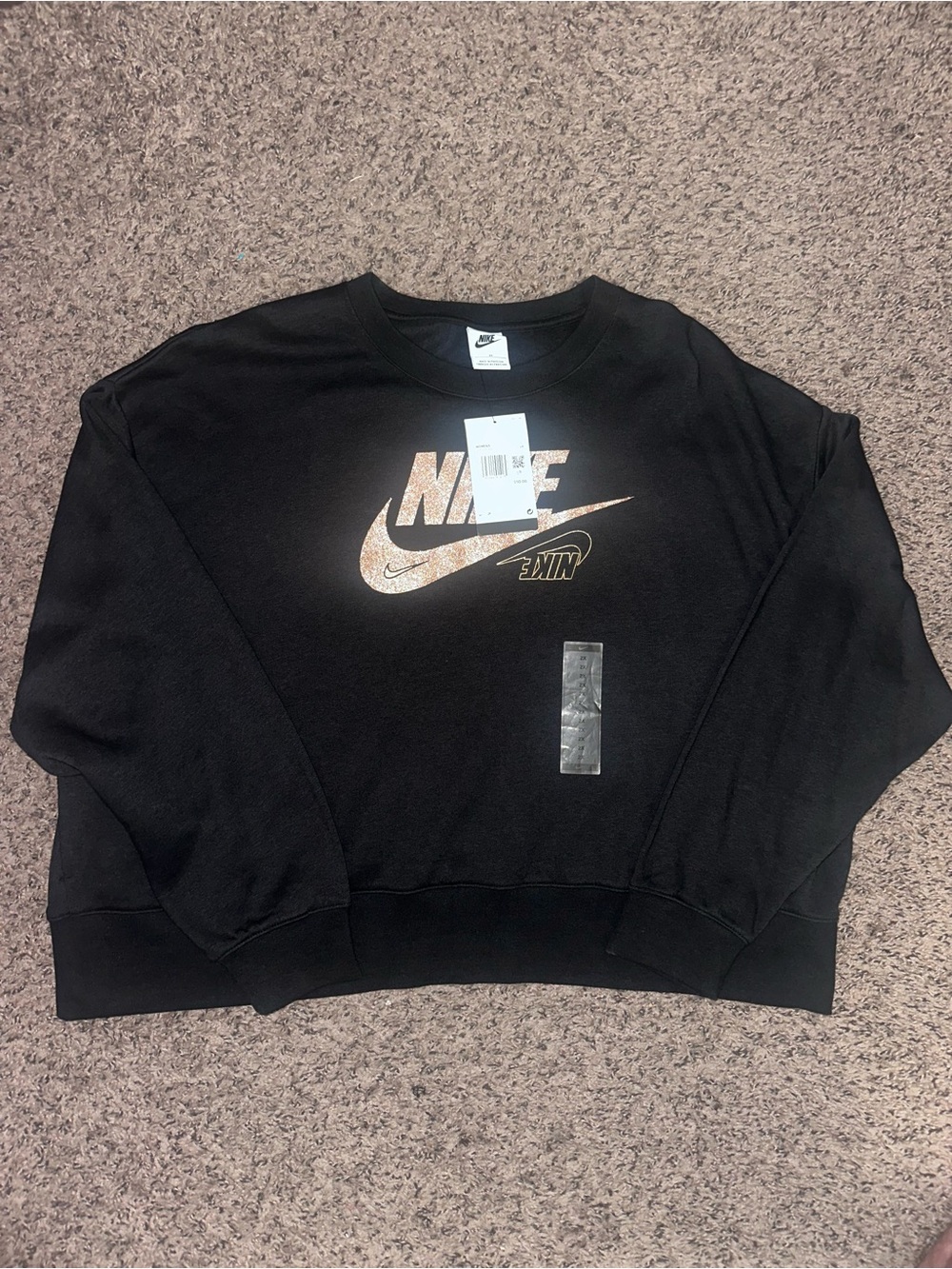 Nike Black Sweatshirt with Rose-Gold Glitter Swoosh